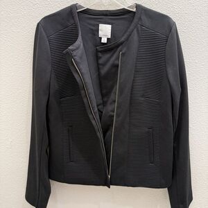 Halogen Womens Top Black Size Large Textured Full Zip Closure Long Sleeve